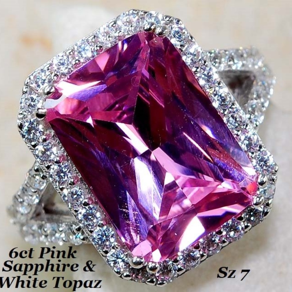 6ct Pink Sapphire & White Topaz Ring Sz 7